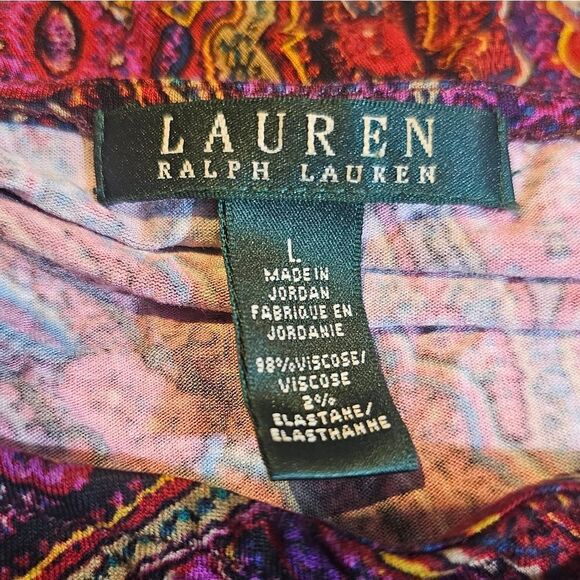 LAUREN RALPH LAUREN Long Sleeve Paisley Ruched Side Blouse - Size Large - Picture 8 of 8